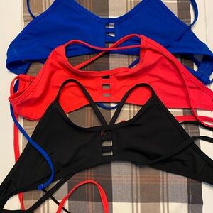 Jolyn Clothing Strappy Sports Bra Trio - Blue, Red, Black